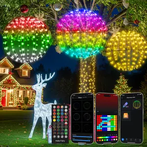 Smart LED Christmas Ball Lights 12 Inch 108 LED Foldable Color Changing Sphere Lights with App Remote Control Waterproof Outdoor Patio Tree Decor