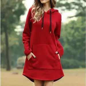 New autumn and winter collection: Plus-size women’s loose solid-color pocket long-sleeve hoodie dress