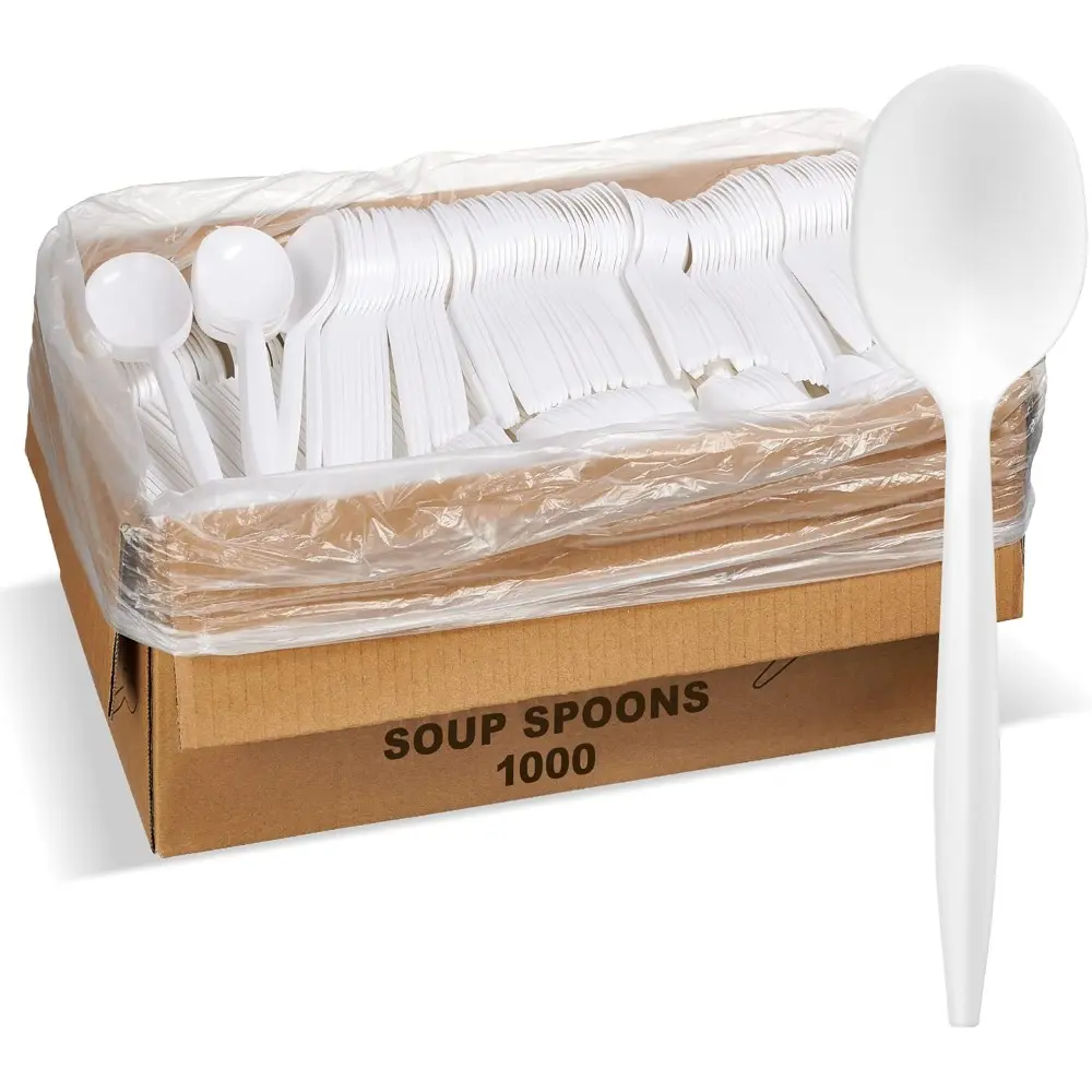 1000 Bulk BPA-Free Hot Food Safe White Medium-Weight Plastic Disposable Soup Spoons, Disposable Cutlery for Parties, Business Events, Housewarming Gatherings