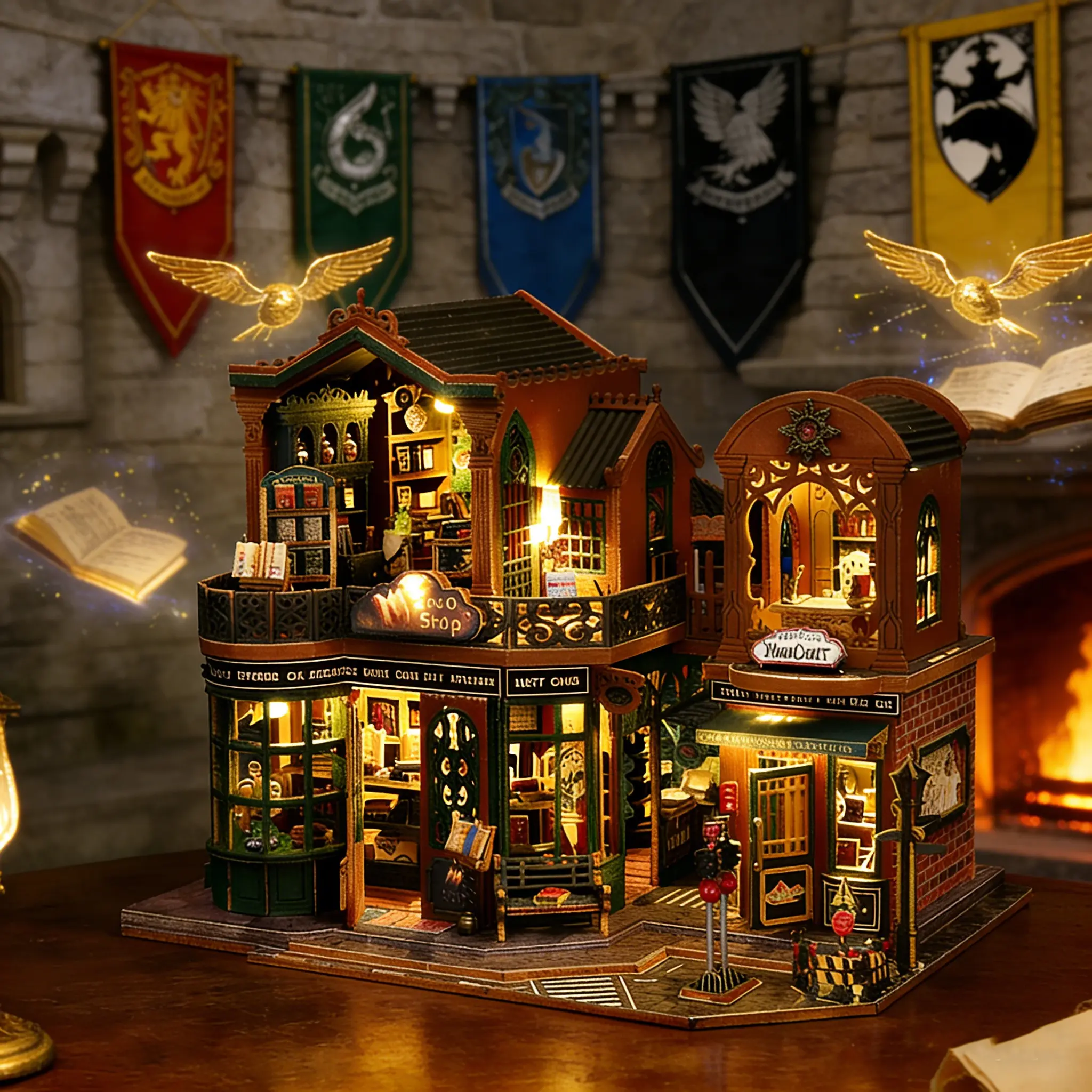 Miniature House Kit DIY Bookshelf Library Creative Building Set, Wooden Craft for Adults, Decorative Model, No Batteries or Glue Included, DIY Kits