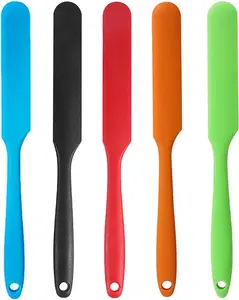 5pcs Silicone Jar Spatulas Set Heat Resistant Long Handle for Kitchen Baking Cake Icing Resin Craft Mini Scraper Tool Waxing Sticks Large Slant for Hard Wax