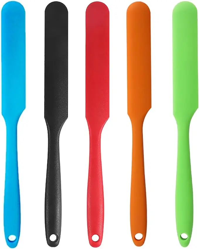 5pcs Silicone Jar Spatulas Set Heat Resistant Long Handle for Kitchen Baking Cake Icing Resin Craft Mini Scraper Tool Waxing Sticks Large Slant for Hard Wax