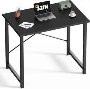 32 in Small Computer Desk for Home Office, Modern Study Work Table Simple Style for Bedroom, Writing Desks with X-Shaped Reinforcement, Black