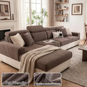1 Piece L-Shape Elastic Fleece Sofa Cover, Pet-Friendly Non-Slip Sofa Protector, Easy Wash Living Room Soft Sofa Cover
