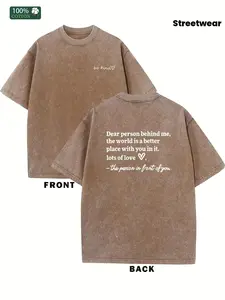 Dear Person Behind Me, Men's Washed Cotton T-Shirt, Vintage Pure Cotton T-Shirt, Animated Print, Streetwear, Summer Casual T-Shirt, Rock Clothing, Washed Cotton Plus-size T-shirt, Base Layer, 2026 Style, PLUS SIZE men  clothing