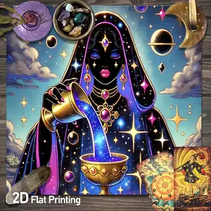 Fantasy Starry Night Altar Tablecloth, Celestial Galaxy Theme Table Cover, Surrealist Design, 100% Polyester, Halloween & Christmas Decorations, Home Decor Ornament