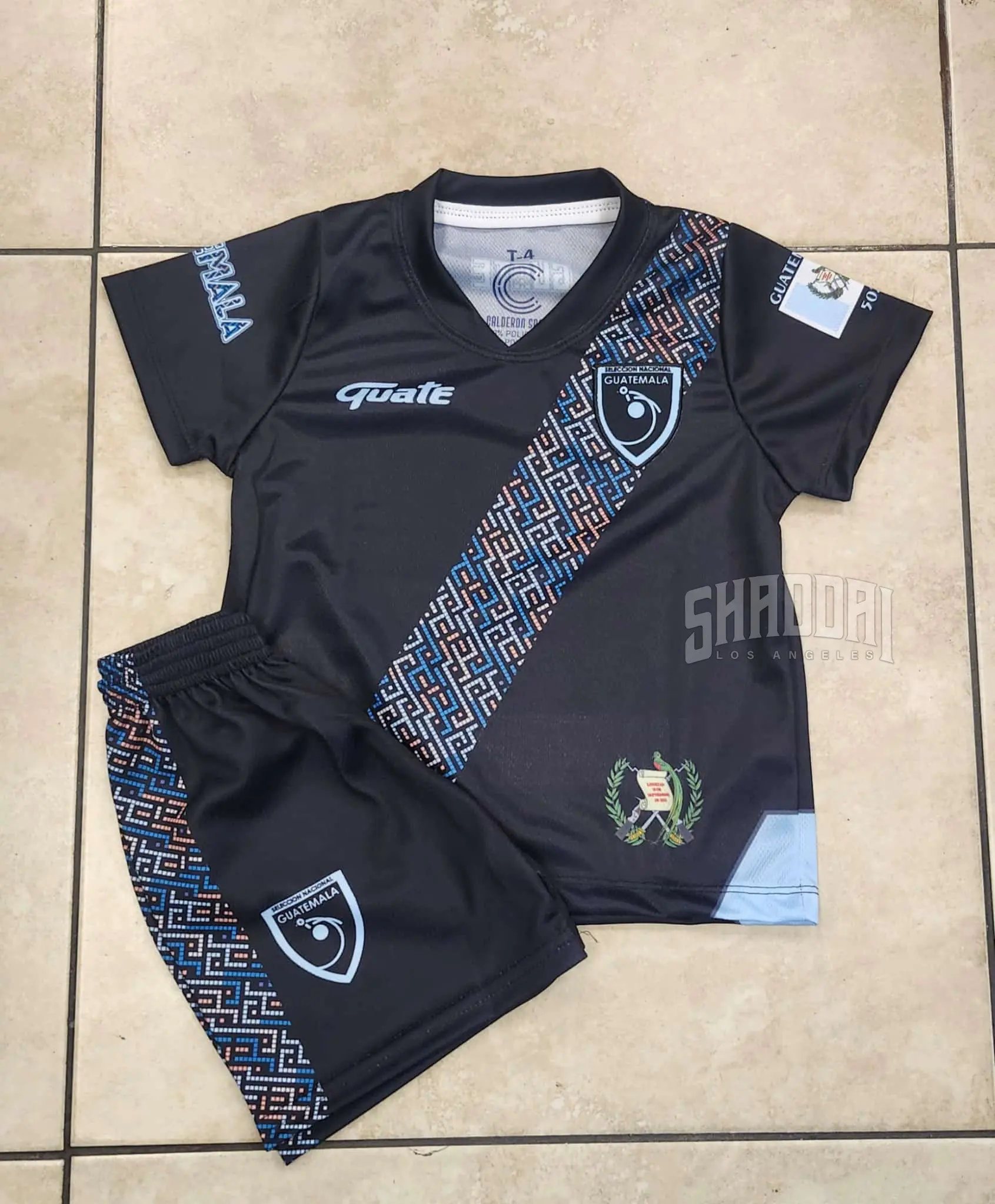 Guatemala New Unisex Soccer Jersey with Shorts - Black Design Featuring Geometric Patterns and Team Logo