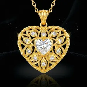 VAELUME Vintage Italian Style 18K Gold Plated Filigree Heart Necklace , Brushed Silk Texture Zircon Love Pendant ,Perfect for Daily Wear, Anniversaries,Birthday Gift for Women and Girls #N0021
