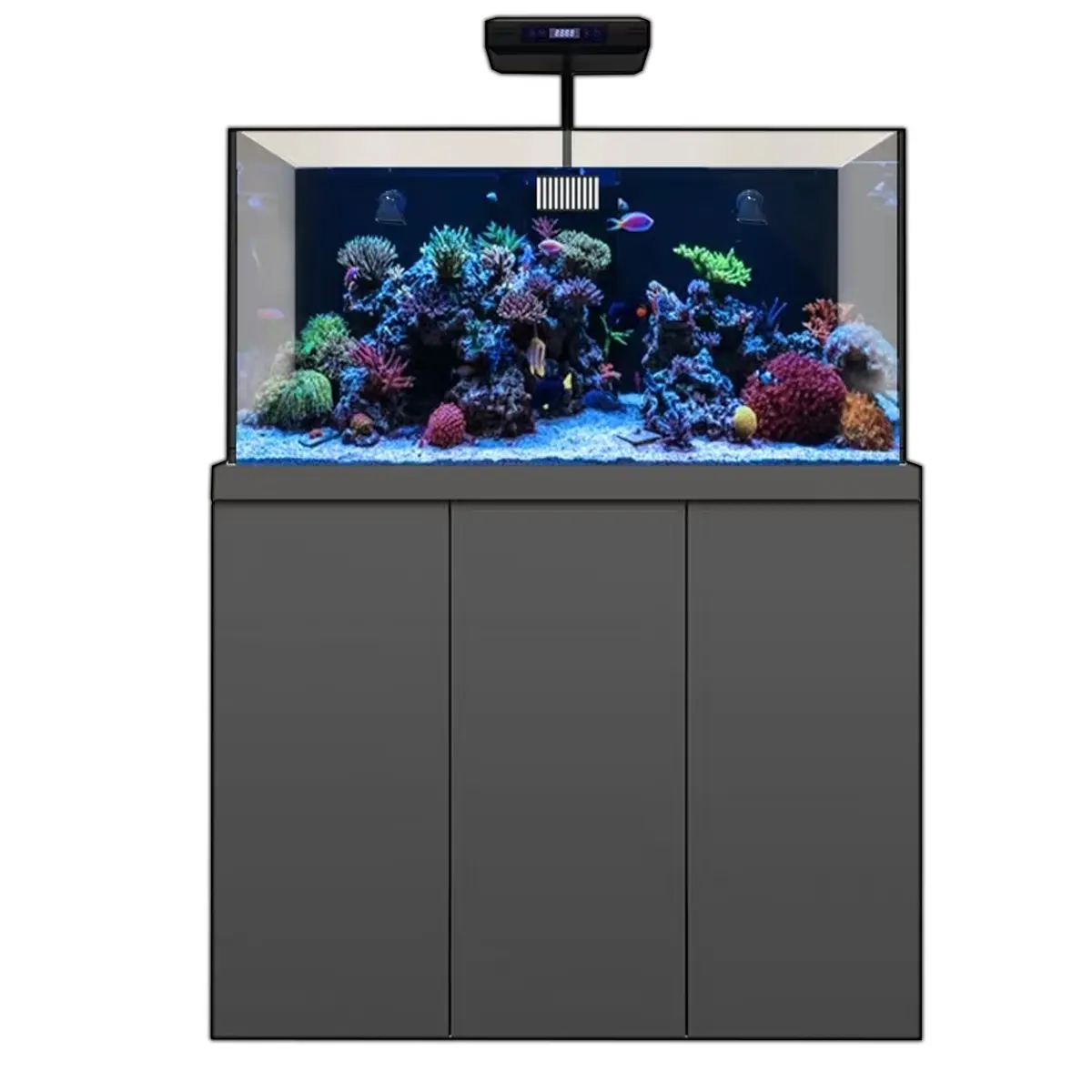 Aqua Dream 175 Gal Classic Square Rimless Tempered Glass Aquarium Complete Set - 1200 GPH Submersible Water Pump, LED Lighting, Bio-Filter, Coral Rocks, Fish Tank Stand, Fish Tank Accessories, Glass Aquarium Aquariums