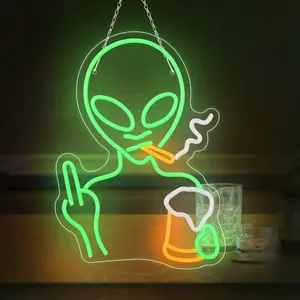 ROSNEK Green Alien Wall-Mounted Dimmable USB LED Neon Sign, Men's Room Accessories, Home Decor, Boyfriend Birthday Gift