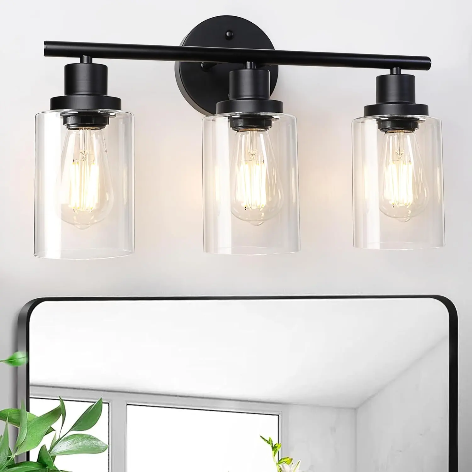 Ascher Vanity Lights Black Wall Sconce Light with Clear Glass E26 Base Modern Design Up Down Reversible Mounting for Bathroom Living Room Bedroom Hallway