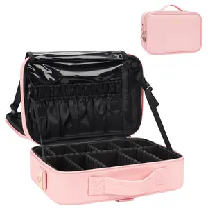 Travel Makeup Bag Cosmetic Bag Adjustable Dividers, Makeup Organizer Bag with Lighted Mirror 3 Color Scenarios Adjustable Brightness,Waterproof, Professional Cosmetic Artist Organizer.Perfect Christmas Gift For Friend & Family.