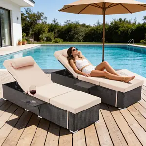 Outdoor Patio Chaise Lounge 2/4/6-Piece Set with Side Table, PE Rattan Wicker Adjustable Pool Deck Recliner with Thickened Cushion, All-Weather Beach Sun Lounger for Poolside, Garden, Backyard, Balcony