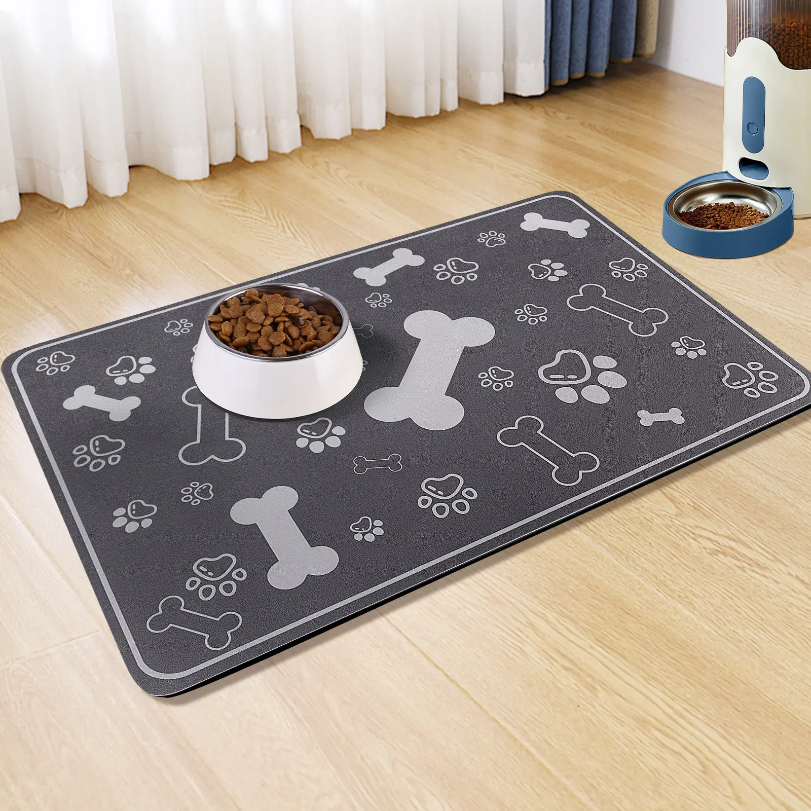 Dog Cat Food Mat,Rapid AbsorbentPet Feeding Mat, Bone Shaped Dog Placemat Water Bowl Mat with Rubber Backing,No Stains Dog Cat Food Mats Indoor, Pet A