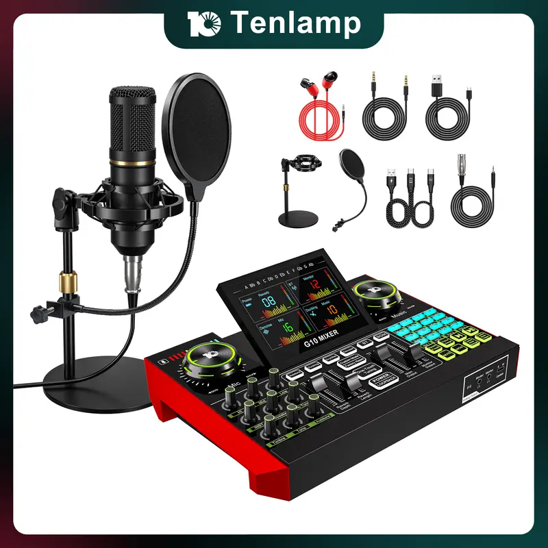 Tenlamp G10-Series Audio Mixer, Live Sound Card with XLR