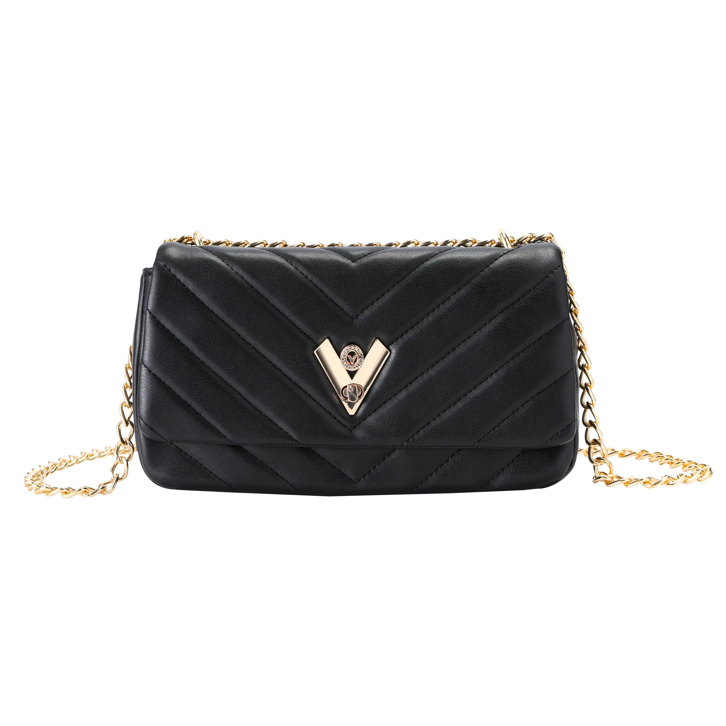 Valentino Orlandi Capricorn Women's Vegan Leather Crossbody Bag - Modern Sleek, Quilted Look, Gold Chain Strap, for Everyday Use, Room for Daily Items