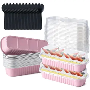 Mini Cake Pans with Lids and Spoons, Small  Foil Loaf Pans, Rectangular Baking Containers for Party and Picnics, 25 Pack, 6.8oz ()