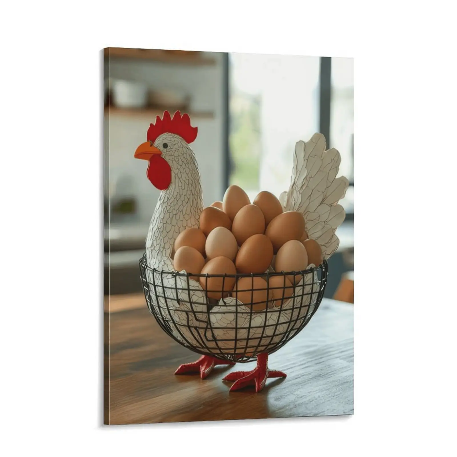 Rustic Charm Rooster and Egg Basket Unframed Canvas Wall Art - Home Decoration, Farmhouse Kitchen Wall Print, Ideal Gift for Easter, Suitable for Any Room, Wall Decor, Bedroom