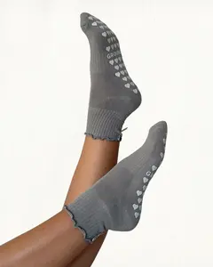 Grey Ruffle Grip Socks