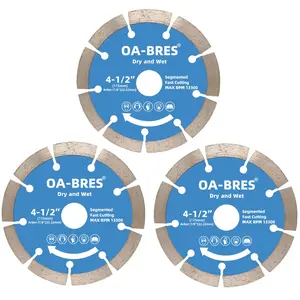 Hardware supplies OA-BRES 4-1/2 Inch Diamond Blade, Segmented Diamond Cutting Wheel for Angle Grinder, Dry and Wet Fast Cutting for Concrete Stone Masonry Brick Block, Arbor 7/8", 7/8"-5/8"and 7/8"-20mm Bushing Include ( 3-Pack)