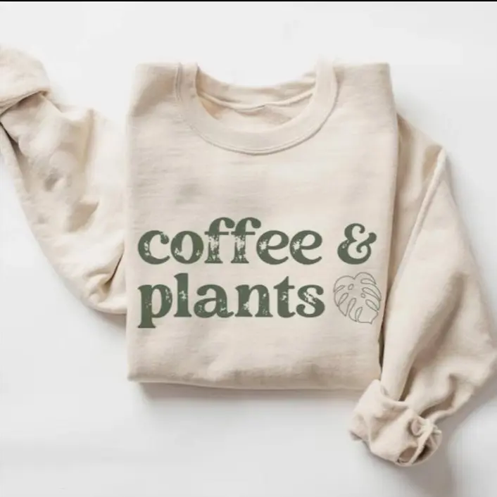 Plant Sweatshirt Retro Coffee & Plants Sweater Houseplant Crewneck Monstera T. Unisex Plant Lovers Gift Womens Botanical Sweatshirt