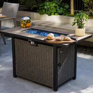 OuterMust AF42-01 42 Inch Propane Fire Pit Table Woven Rattan – Gray