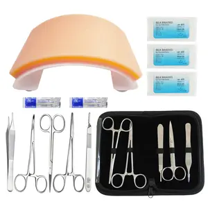[12PCS-Suturing Training Model] - Student Learning Training Simulator Pad, Silicone Material Model, Tool Kit + 1 Simulated Arched Skin Training Pad, Suitable for Wound Suturing Training, For Educational Use Only.