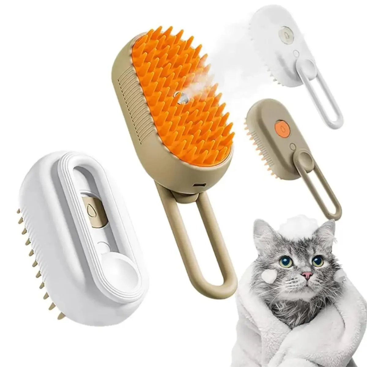 Rechargeable Cat Grooming Deshedding Brush - Compact, User-Friendly Electric Tool with Gentle Steam Technology, Steam Spray, Massage Function, Detangles Fur, Hair Removal for Indoor Cats