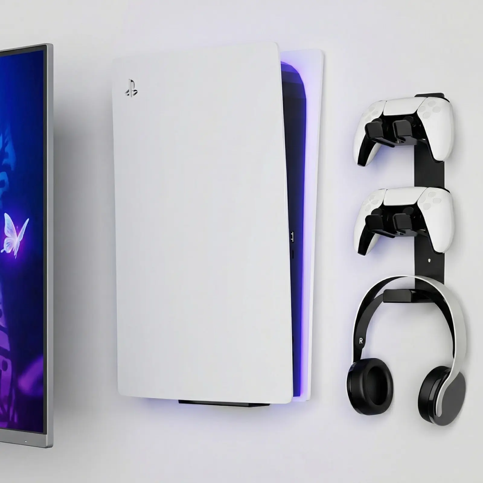 Wall Mount Stand for PS5 All Models, Console Accessory, Playstation Accessories, Game Peripherals, Space-Saving Storage Rack with Heat Dissipation Anti-Scratch Design, Easy Installation
