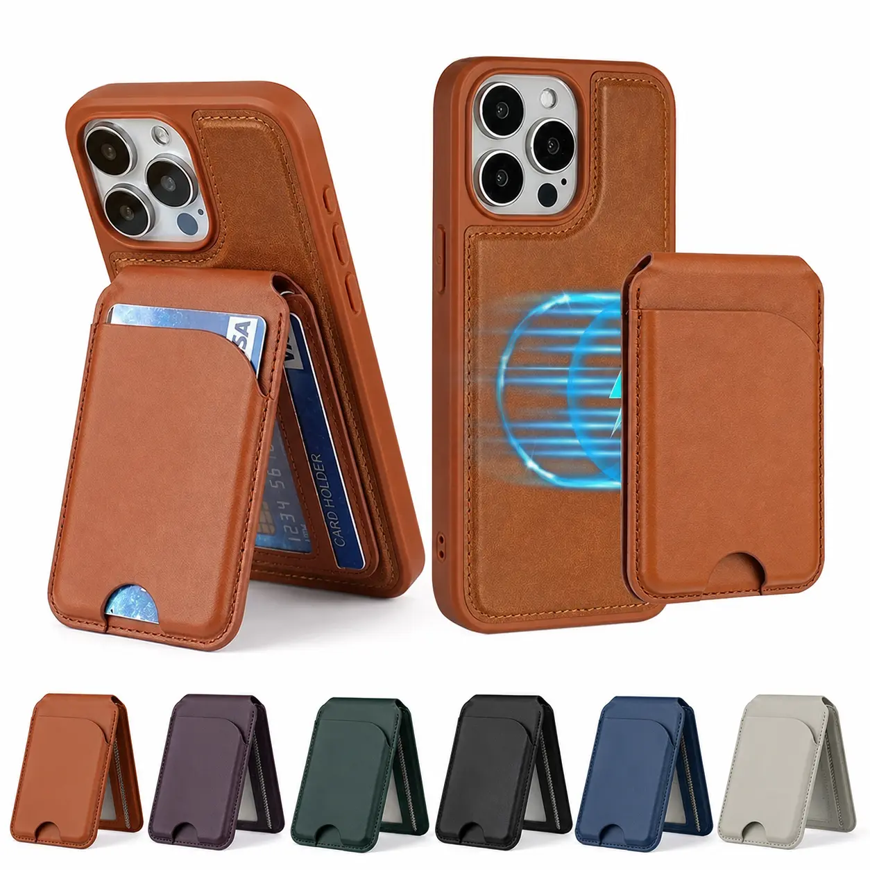 Quriov MagSafe Wallet with Adjustable Stand Compatible with Magnetic Wallet for Phone Leather Magsafe Card Holder for iPhone 16/15/14/13/12 series Only supports products with MagSafe. Cellphone Smartphone