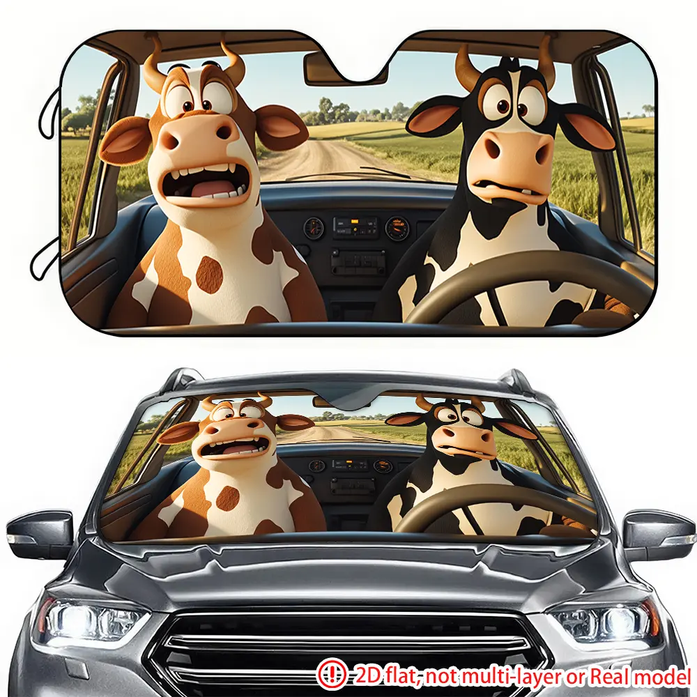 1pc cartoon cow driving car sun visor 2D high-definition printing, car sun visor effectively blocks sunlight, suitable for front windshield decoration of trucks, RVs, SUVs, Car Sun Shades, Car Sunshades For Windshield