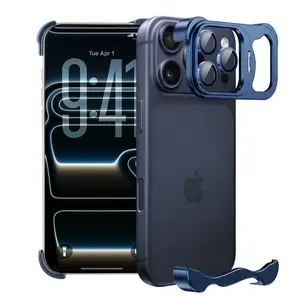 Compatible with iPhone 17 Pro Max Borderless Stand Case, Aluminum Metal Frameless Design, with Camera Lens Protector, Slim Thin & Lightweight, Shockproof Bumper Case for Women Men