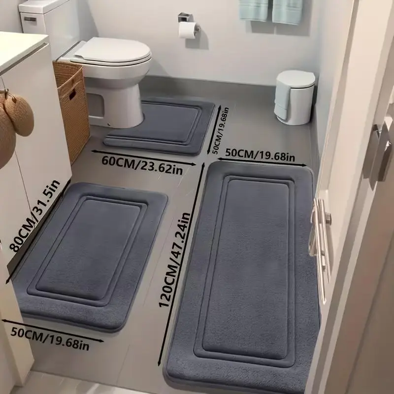 Veluma Geometric Rectangle Bathroom Rug - Cushioned Memory Foam, Non-Slip, Absorbent, Thick Soft Mat, Machine Washable Multi-Size 1-Piece for Traditional Bathroom Areas, Indoor Use (Geometric Shape Design)