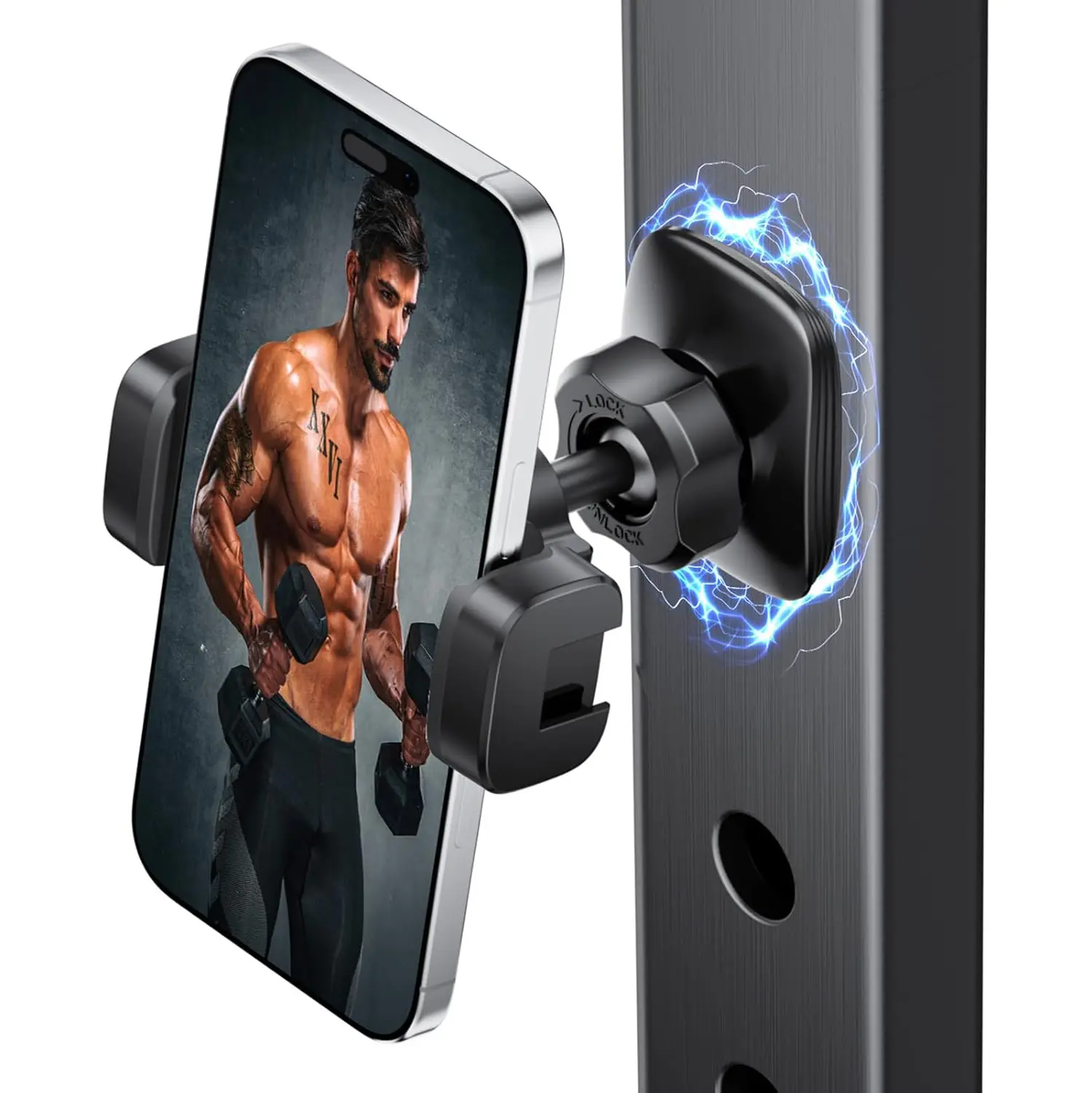 Gym Magnetic Phone Holder Mount, Portable 360° Rotatable Powerful Magnet Base Phone Mount for Gym Equipment, Gym Accessories for Women Men, Compatible with 4-7" Smartphones (Black)，TikTokShopBlackFriday