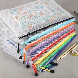 8-Piece Mesh Zipper Bags, A4 Size, Waterproof Label Pockets, Classroom Organization, Board Game Storage, Office School Supplies, Organizer Pouch, Multifunctional Storage Solution