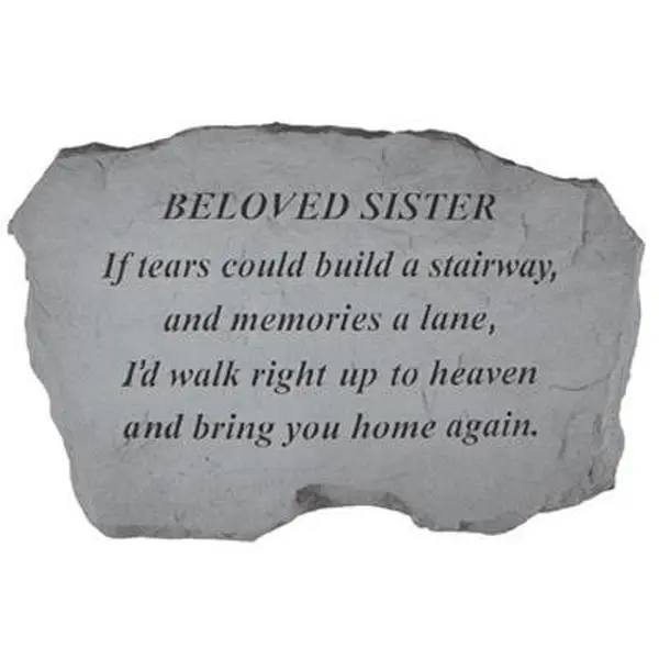 212 MAIN Stone Memorial Plaque - "Beloved Sister - If Tears Could Build A Stairway To Heaven" Design, 16x10.5x1.5in Berry-Accented Weatherproof Outdoor Decor Furniture for Garden Fences