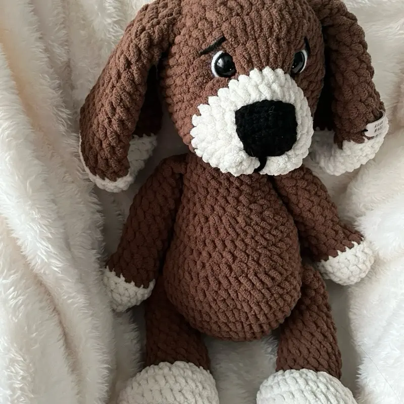 Doug the Pup Crocheted Plush Toy - Brown Dog with White Eyes and Ears, Featuring Expressive Eyes and Soft Texture
