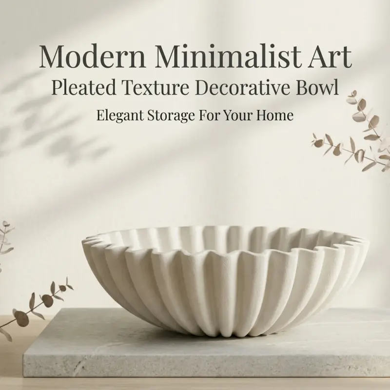 Modern minimalist art pleated resin decorative bowl with textured surface. Dual-use for storage and display, an elegant Home Decor ornament perfect for coffee tables, living rooms and entryways.
