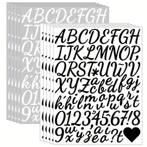 5 Sheets 1.5-Inch Cursive Handwritten Alphanumeric Address Label Stickers, Vinyl Decorative Letter Stickers for Office, School, and Home Marking