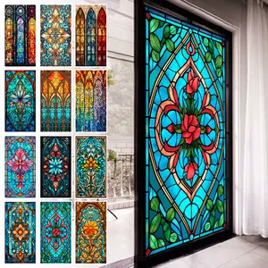 40x100cm/45x120cm Stained Glass Window Backdrop Vintage Glass Film Static Cling Window Sticker Decor Privacy Decorative Ornaments girl room accessories