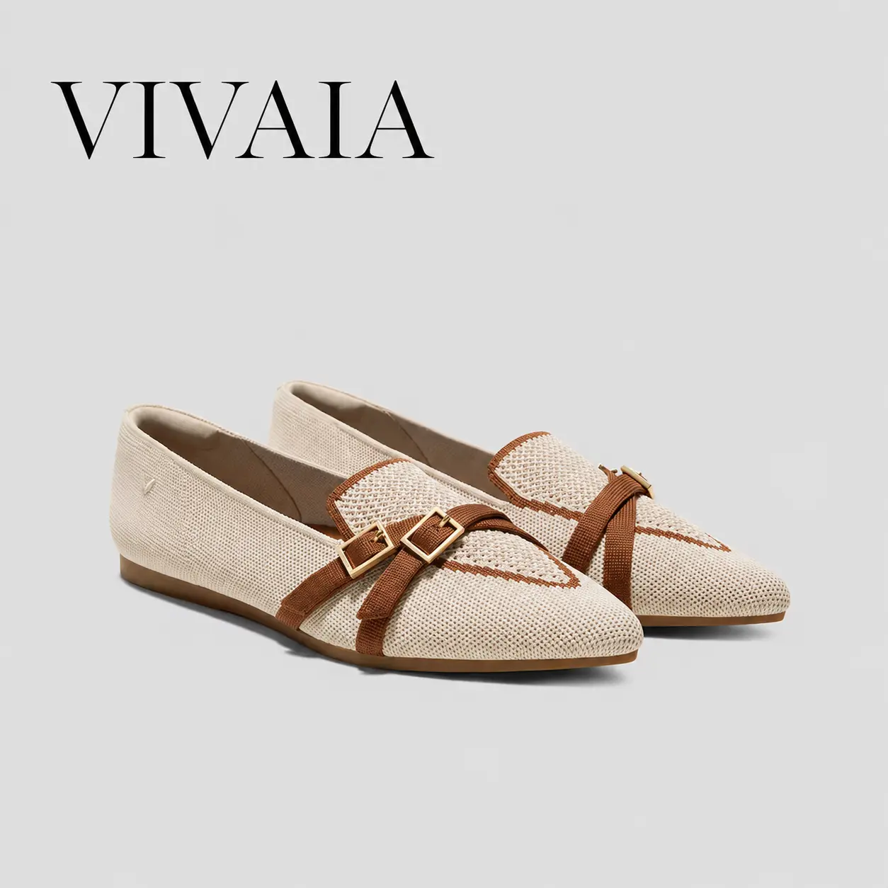 VIVAIA Women's Marvis Pointed-Toe Knit Loafers, Comfortable Casual Flats with a Crisscross Buckle, Machine Washable Dress Shoes for Work, Dress Loafers, Footwear, Rubber, Herbal