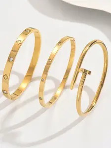 Women's Stainless Steel Bracelet Set, Flower Stud Design, Casual Style Jewelry for Women, Perfect Gift for Her, Elegant Jewelry Bracelet