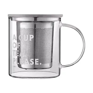 BUYDEEM 350ml Glass Tea Cup with Infuser, Heat Resistant Loose Leaf Tea Maker for Blooming Tea, Fruit Tea, Herbal Tea, CD1001