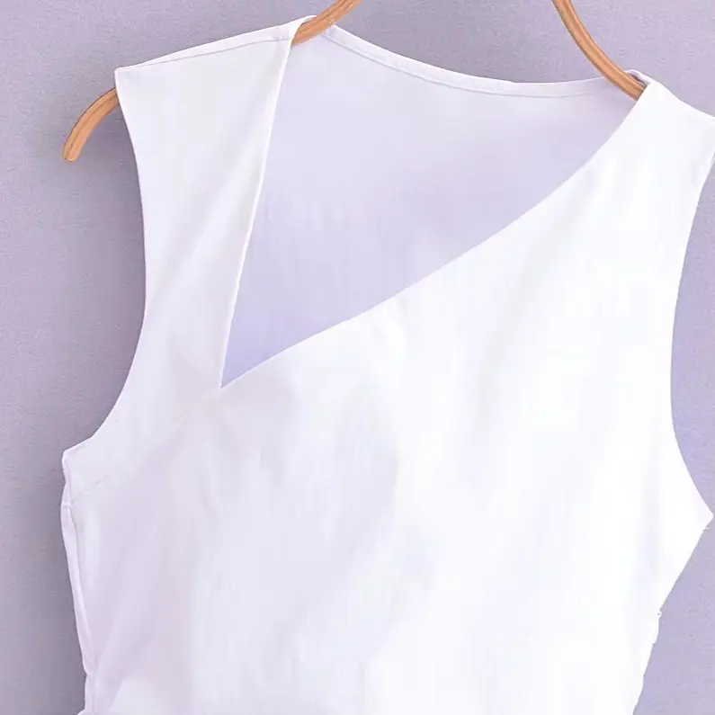 Asymmetrical Blouse - White Sleeveless Top with Unique Design for Women's Fashion