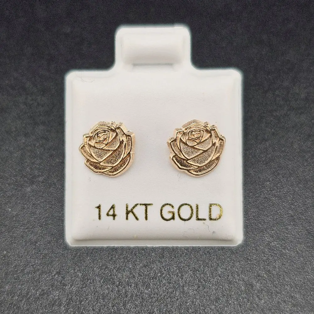 14k Gold Rose Design Earrings for Everyday Wear