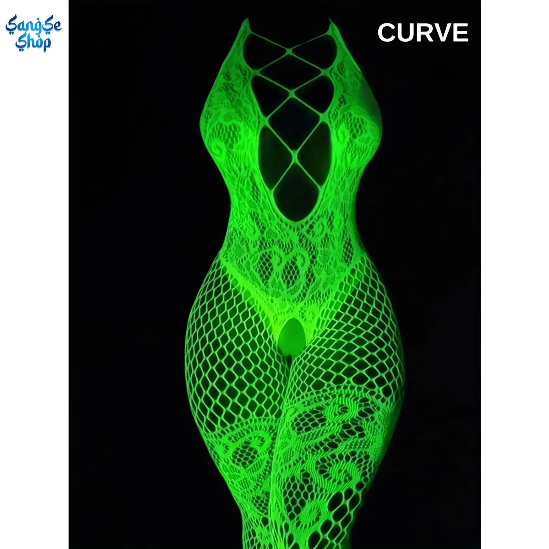 Women’s Glow in the Dark Fishnet Bodystocking, Sexy Sheer Mesh Lingerie Costume, Hollow Out Halter Net Tights, Luminous Full Body Stockings, Stretch Lace-Up One Piece Fishnet Jumpsuit for Party, Clubwear, Festival Outfit & Special Occasions