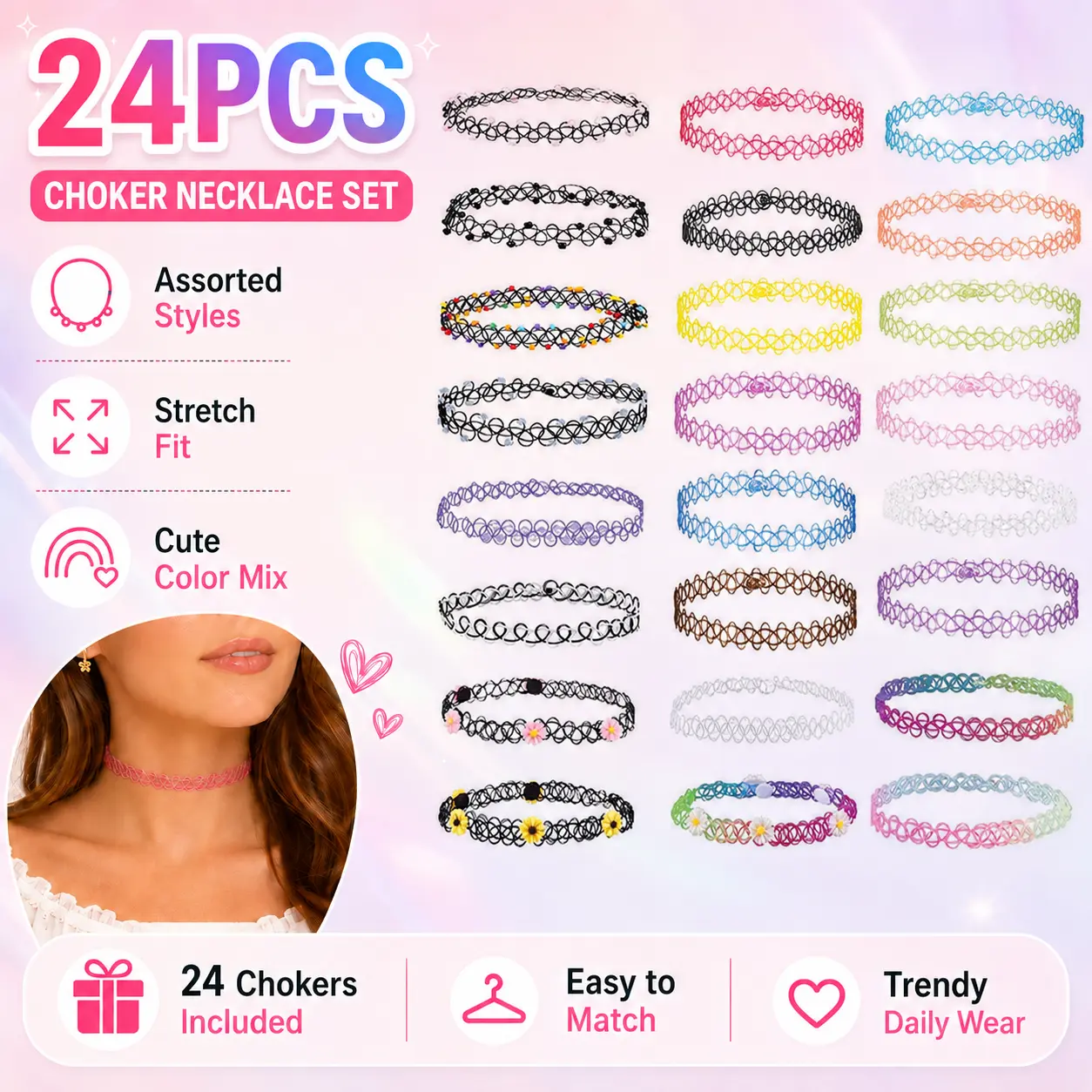 Women's 24pcs Vintage Short Velvet Ribbon Choker Necklaces, Fashionable Daily Fashion Accessories, Ideal Gift for Women