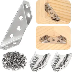 Metal Multi-Functional Corner Connectors Set of 6, Universal L-Type Fasteners with 36 Screws, Suitable for Wooden Furniture, Drawers, Wardrobe Shelves, Silver Color