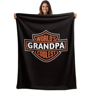 World's Coolest Grandpa/Grandma Nickname Gift Motorcycle Dad /Mom Print Back Font Blanket, Father's Day Blanket Birthday Gift from Grandkids 260110