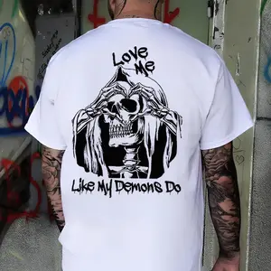 LOVE ME LIKE MY DEMONS DO Skull Love Print Men’s T-Shirt, Top Menswear Cotton Tee Shirt, Unisex Fashion, Soft Fabric, ShortSleeve, Regular Fit, Casual Streetwear